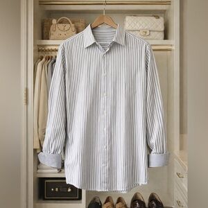 Bugatchi Black and White Striped Button Down Shirt